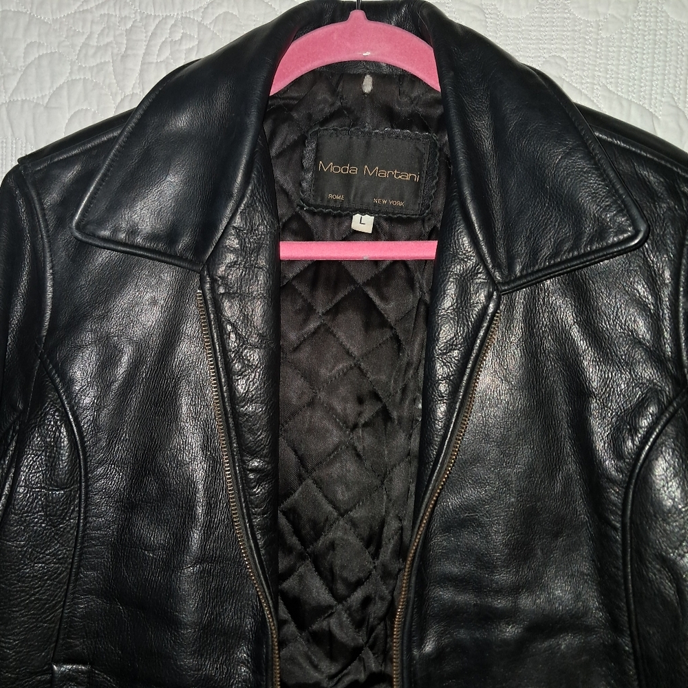 Moda Martani Lux Heavy Black Leather Motorcycle Style Jacket Unisex Large - Picture 4 of 11